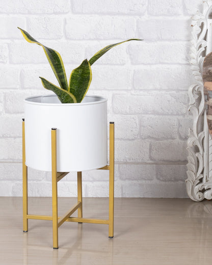 13" Mid Century Golden Modern Large Planter with Stand, with Black Pot, Plant Holder for Indoor Snake Plants Flowers