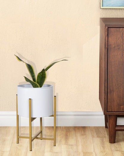 13" Mid Century Golden Modern Large Planter with Stand, with Black Pot, Plant Holder for Indoor Snake Plants Flowers