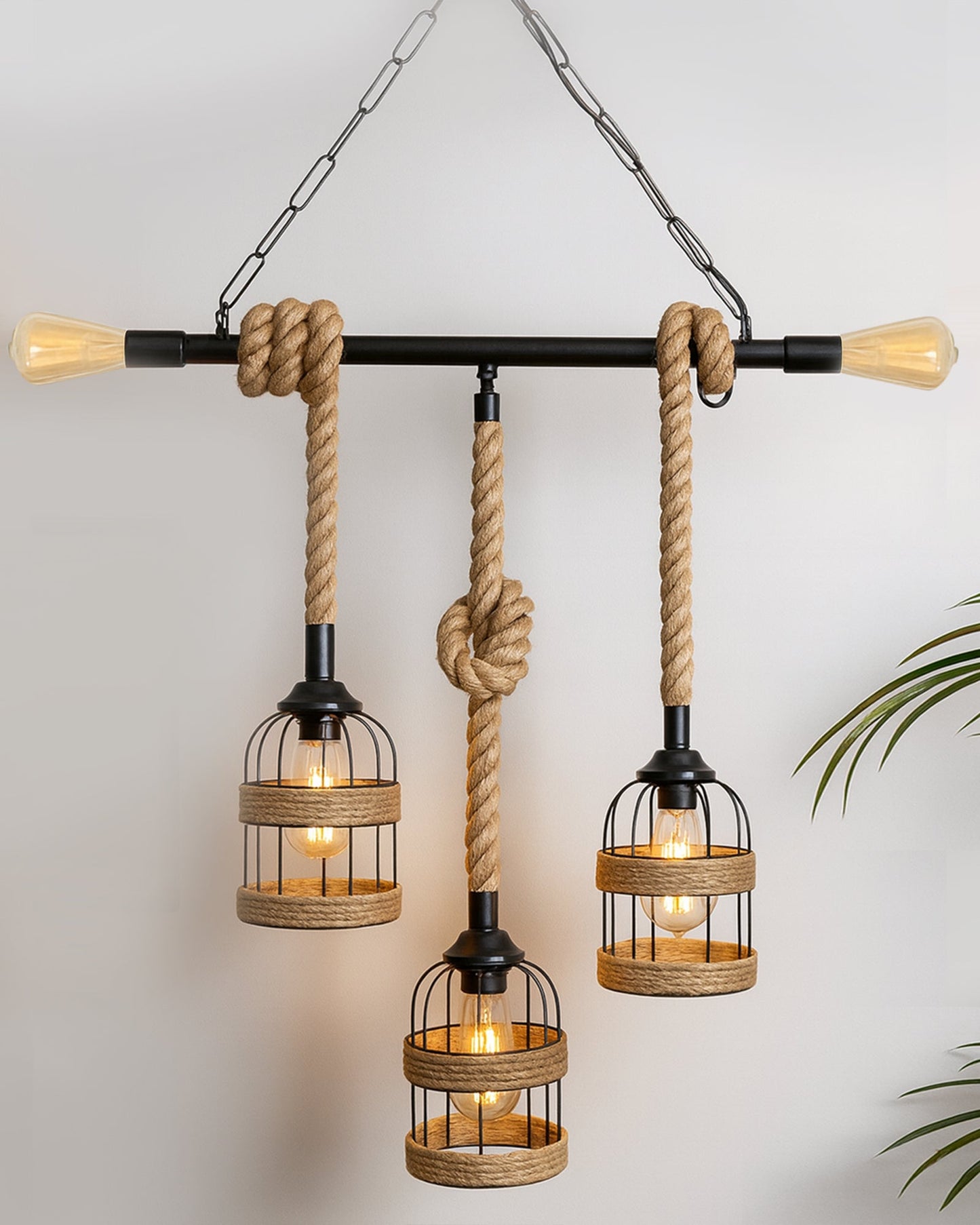 Handmade Hanging Chandelier Light, Metal Black cage 5 Light Fixture Lamp