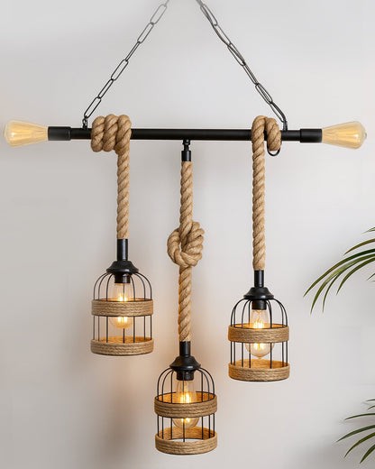 Handmade Hanging Chandelier Light, Metal Black cage 5 Light Fixture Lamp