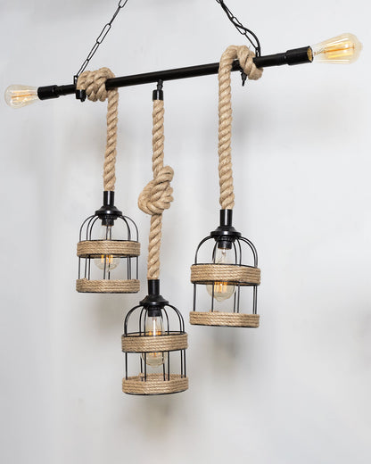 Handmade Hanging Chandelier Light, Metal Black cage 5 Light Fixture Lamp