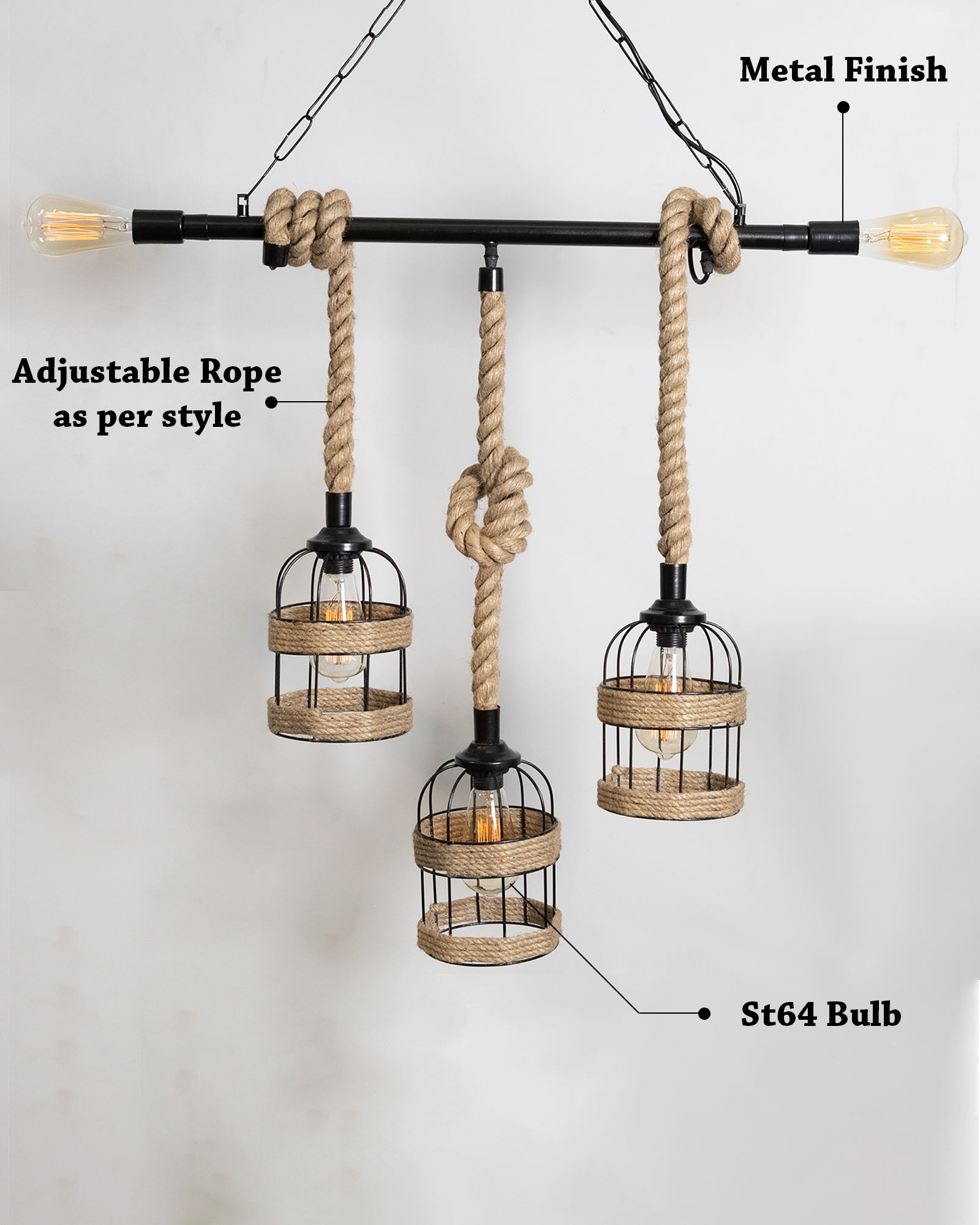 Handmade Hanging Chandelier Light, Metal Black cage 5 Light Fixture Lamp