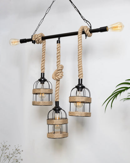 Handmade Hanging Chandelier Light, Metal Black cage 5 Light Fixture Lamp