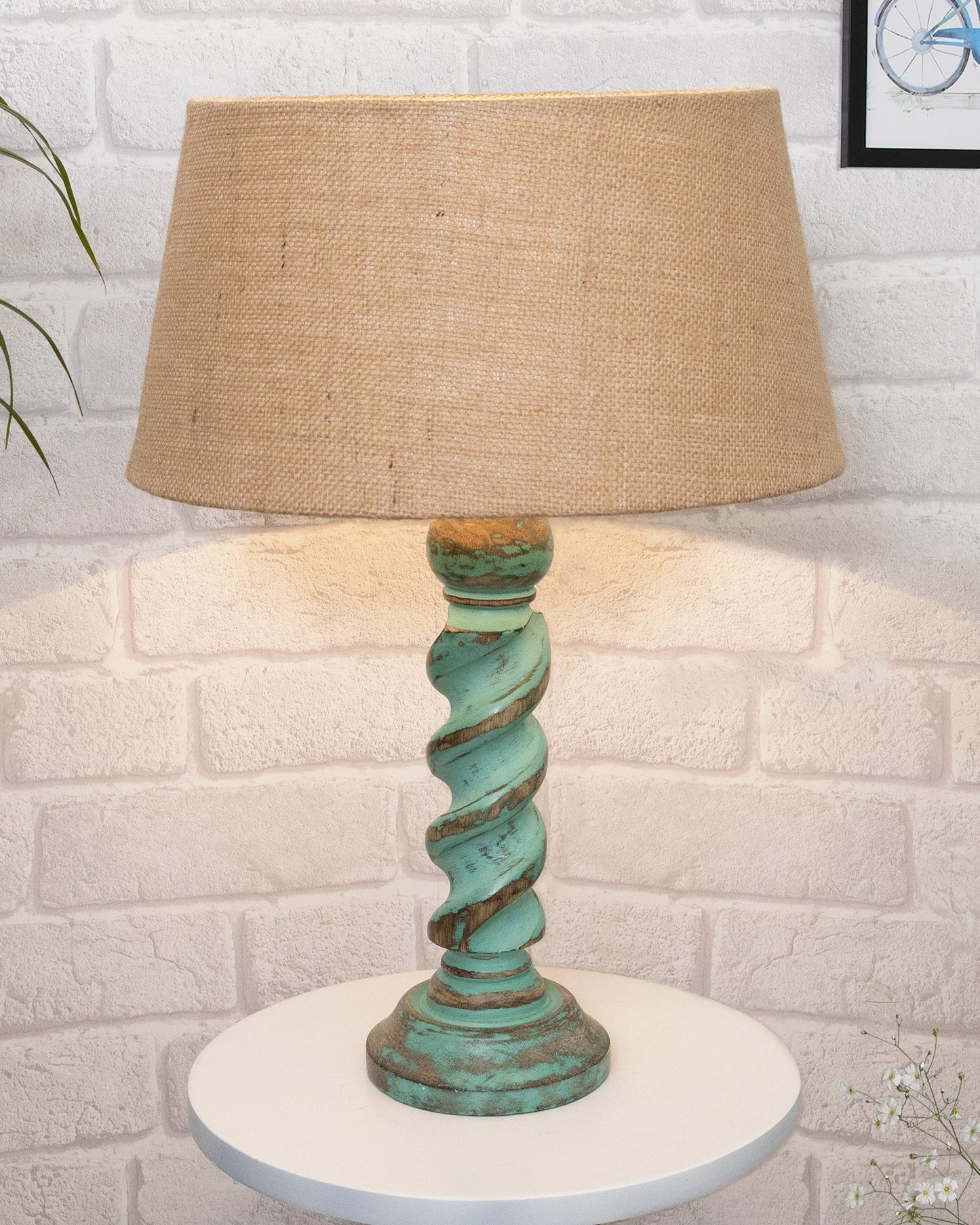 Signature Rustic Rope Algae Table Lamp With Jute Drum Shade, Farmhouse, Living Room, Bedroom, House Bedside Nightstand, Home, Office, Reading Light