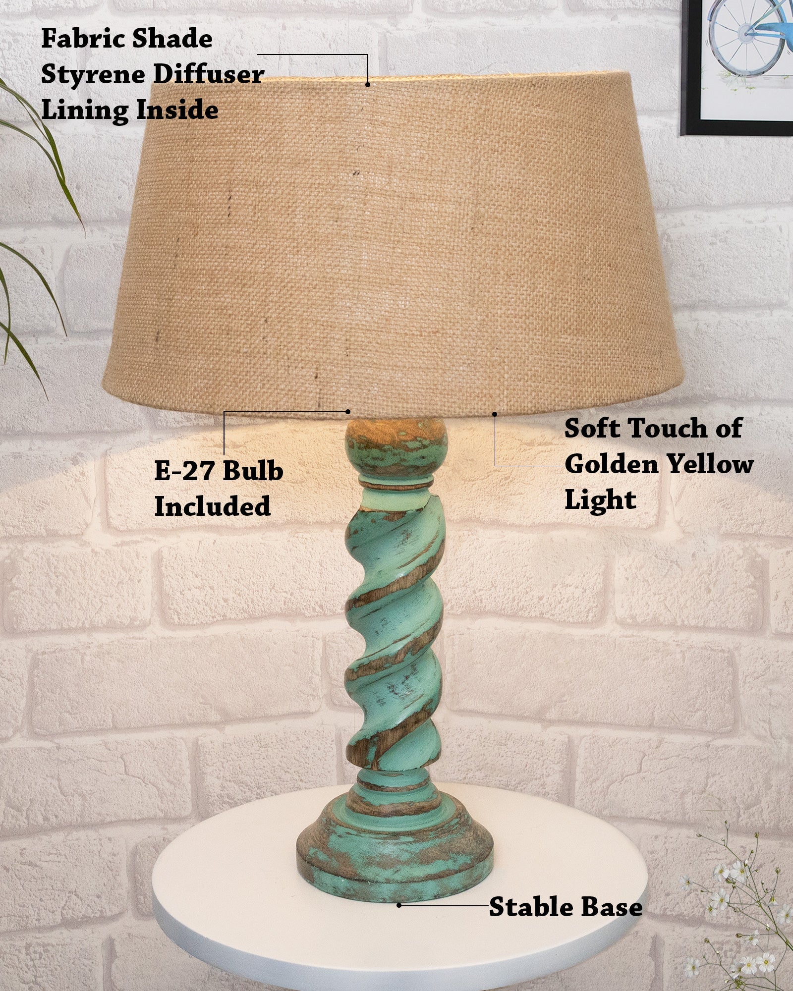 Signature Rustic Rope Algae Table Lamp With Jute Drum Shade, Farmhouse, Living Room, Bedroom, House Bedside Nightstand, Home, Office, Reading Light