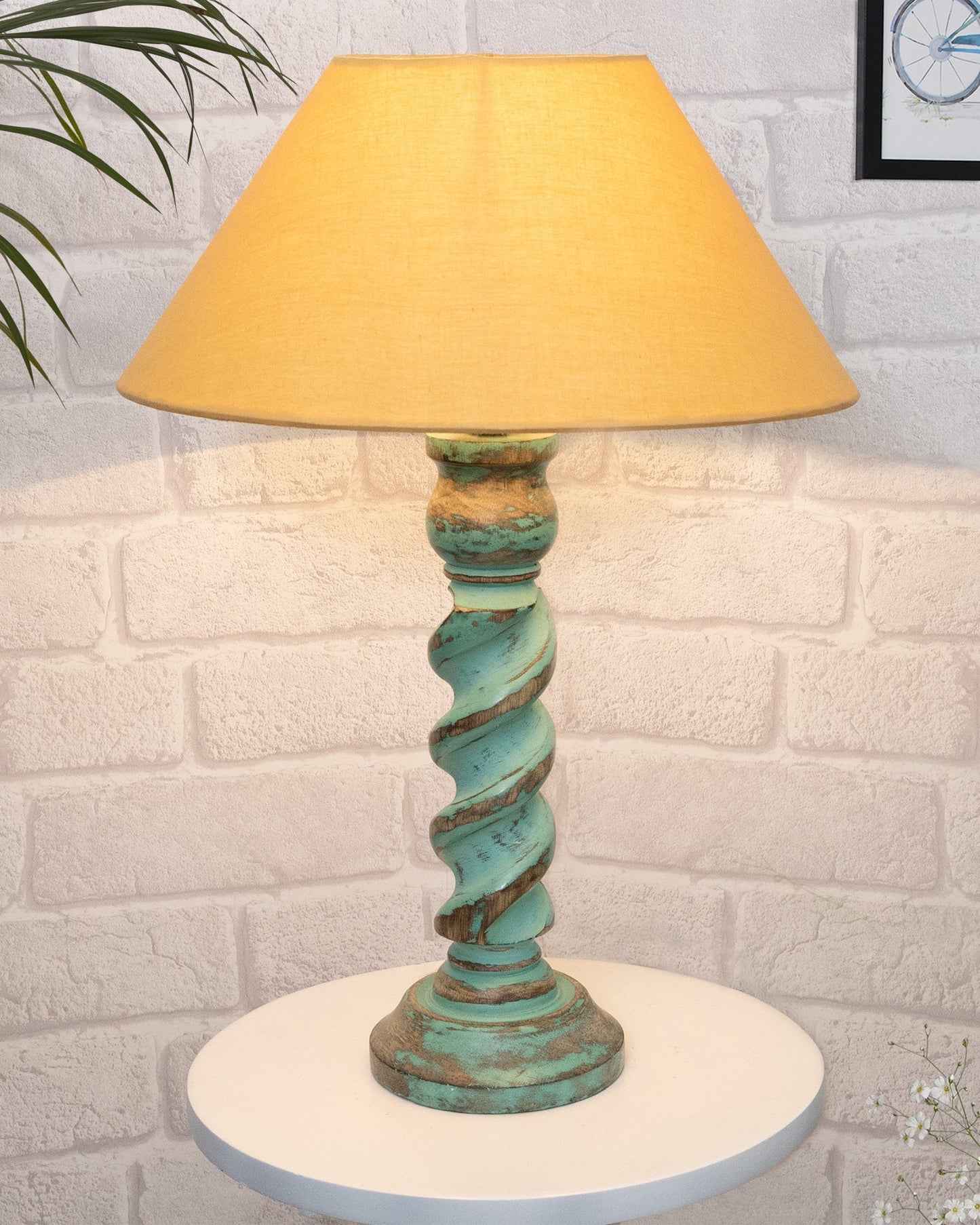 Signature Rustic Rope Algae Table Lamp With White Cone Shade, Farmhouse, Living Room, Bedroom, House Bedside Nightstand, Home, Office, Reading Light