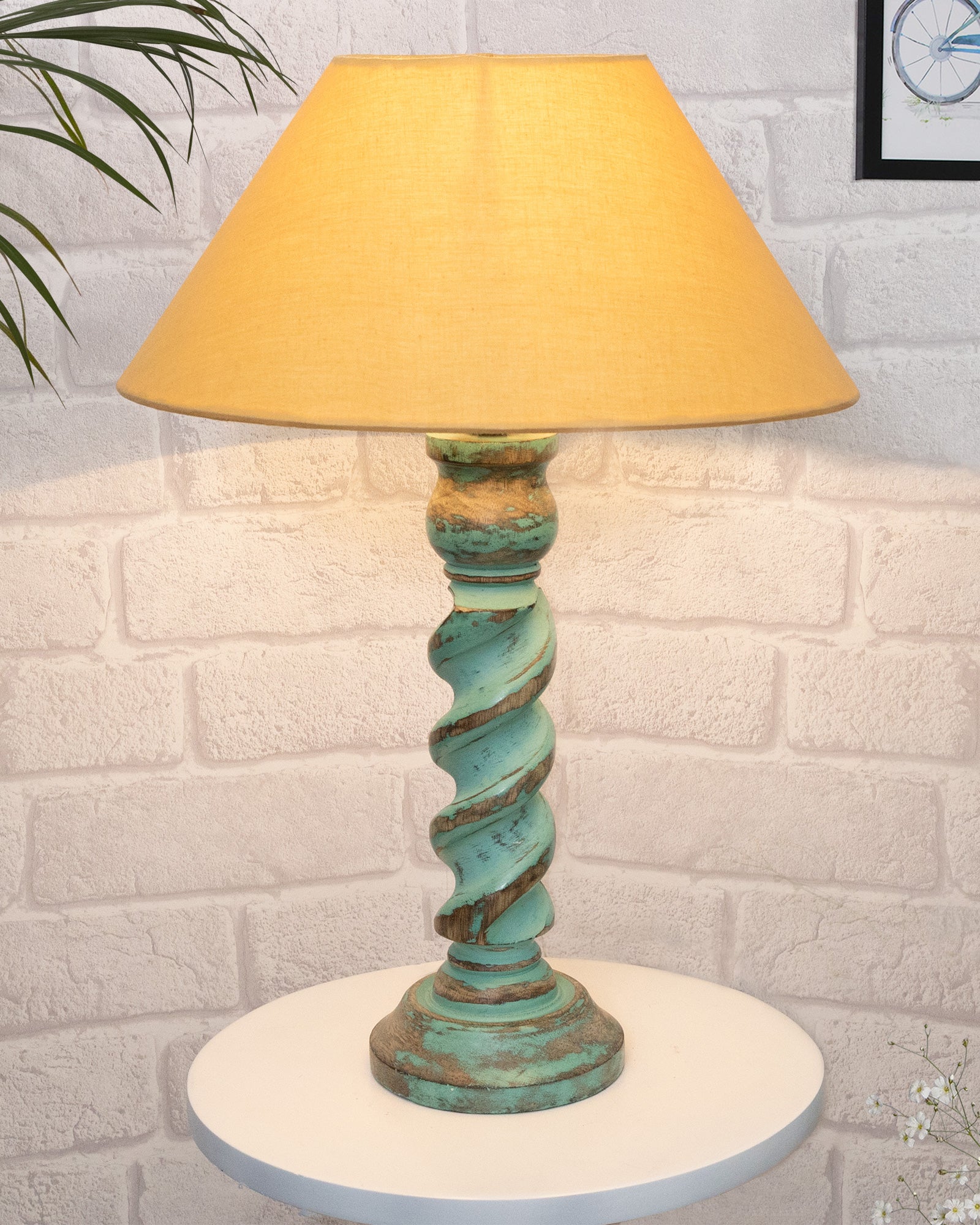 Signature Rustic Rope Algae Table Lamp With White Cone Shade, Farmhouse, Living Room, Bedroom, House Bedside Nightstand, Home, Office, Reading Light