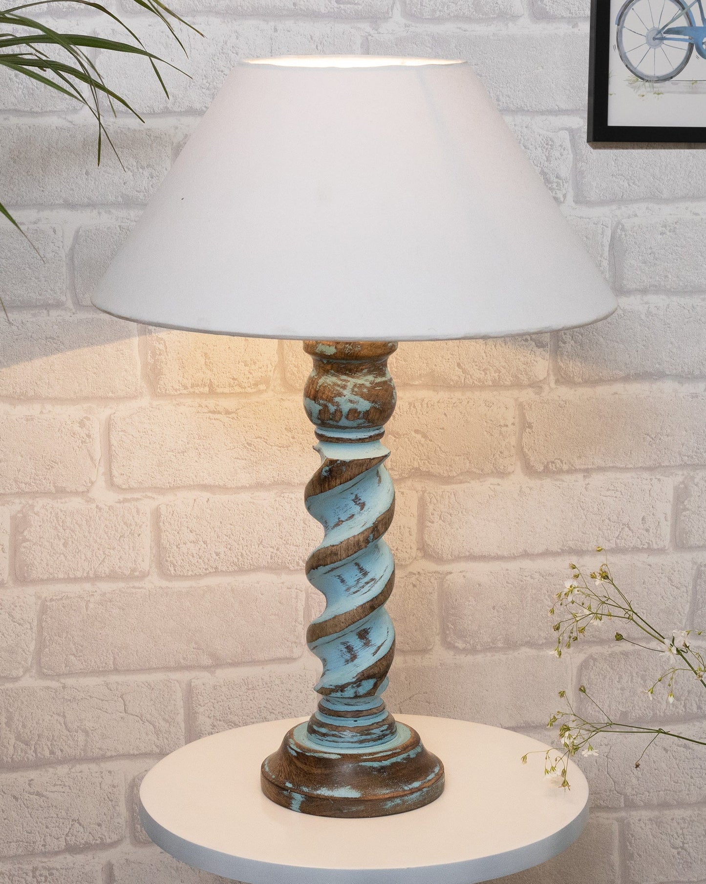 Signature Rustic Rope Distress Blue Table Lamp With Jute Drum Shade, farmhouse Living Room Bedroom House Bedside Nightstand Home Office Reading Light