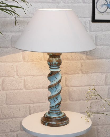 Signature Rustic Rope Distress Blue Table Lamp With Jute Drum Shade, farmhouse Living Room Bedroom House Bedside Nightstand Home Office Reading Light
