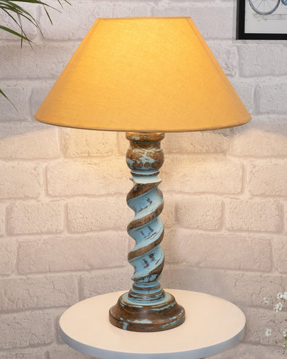 Signature Rustic Rope Distress Blue Table Lamp With Jute Drum Shade, farmhouse Living Room Bedroom House Bedside Nightstand Home Office Reading Light