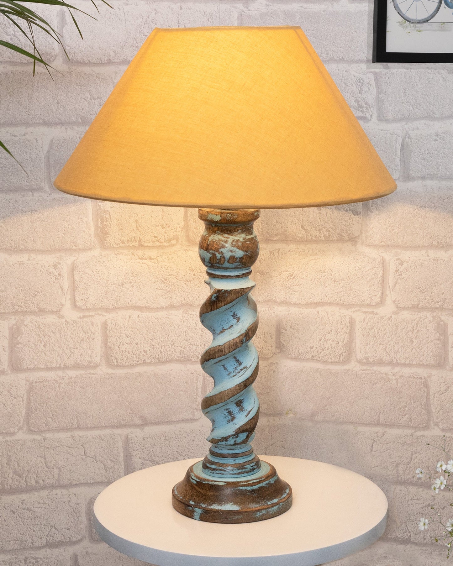 Signature Rustic Rope Distress Blue Table Lamp With Jute Drum Shade, farmhouse Living Room Bedroom House Bedside Nightstand Home Office Reading Light