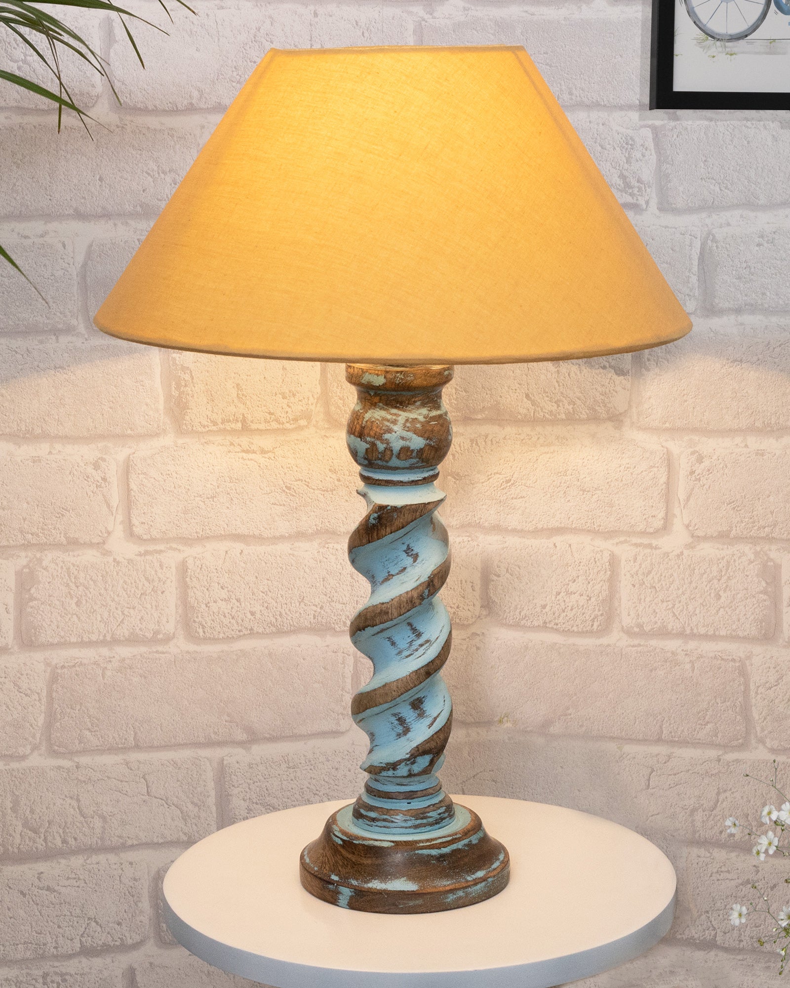 Signature Rustic Rope Distress Blue Table Lamp With Jute Drum Shade, farmhouse Living Room Bedroom House Bedside Nightstand Home Office Reading Light