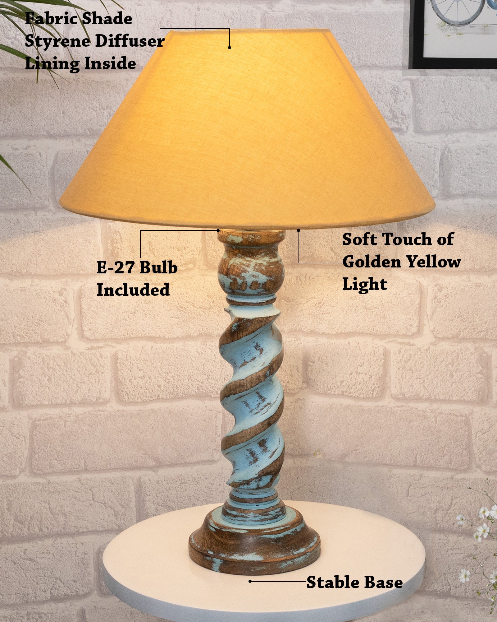 Signature Rustic Rope Distress Blue Table Lamp With Jute Drum Shade, farmhouse Living Room Bedroom House Bedside Nightstand Home Office Reading Light