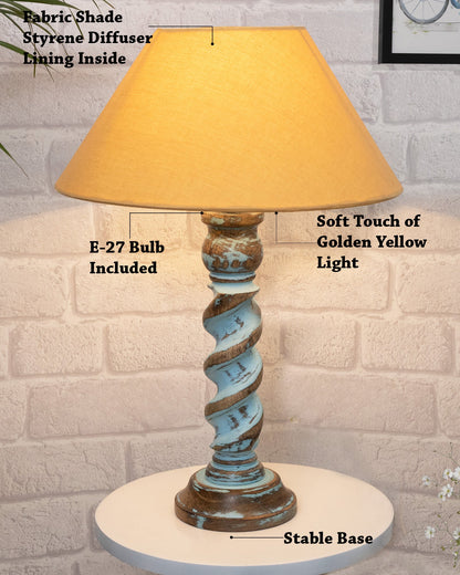 Signature Rustic Rope Distress Blue Table Lamp With Jute Drum Shade, farmhouse Living Room Bedroom House Bedside Nightstand Home Office Reading Light