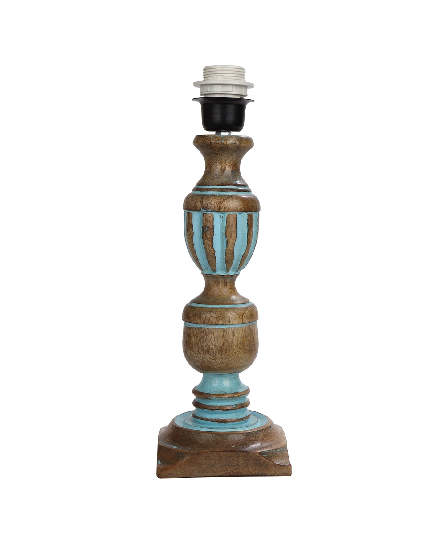 Rustic Distress Blue French Trophy Carved Table lamp with Empire Jute Shade