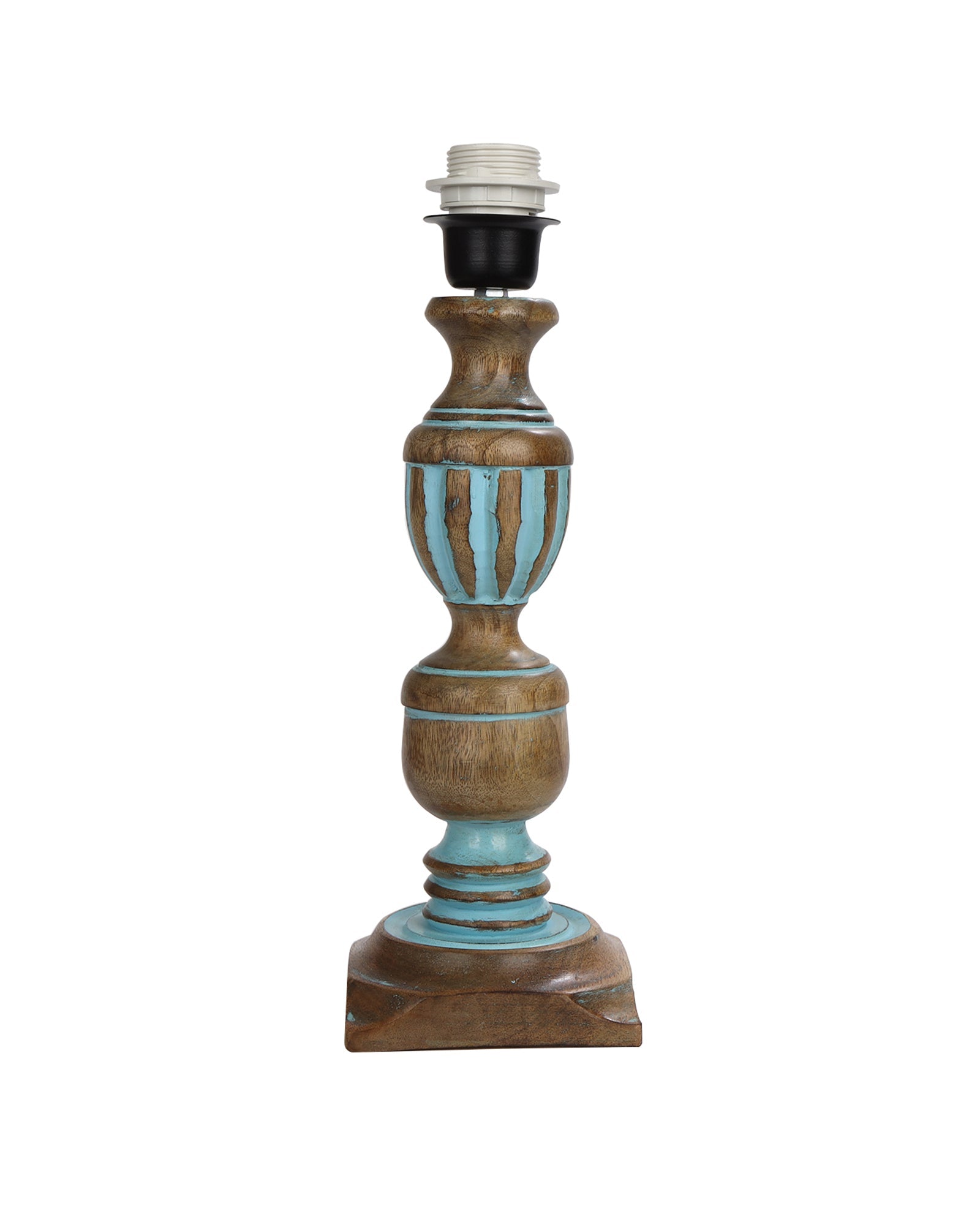 Rustic Distress Blue French Trophy Carved Table lamp with Empire Jute Shade