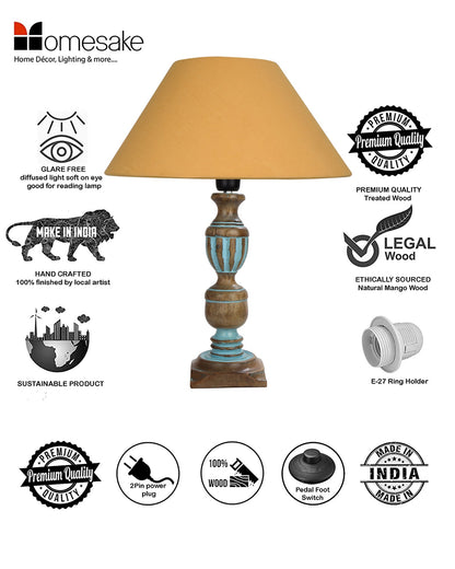 Rustic Distress Blue French Trophy Carved Table lamp with Empire Jute Shade