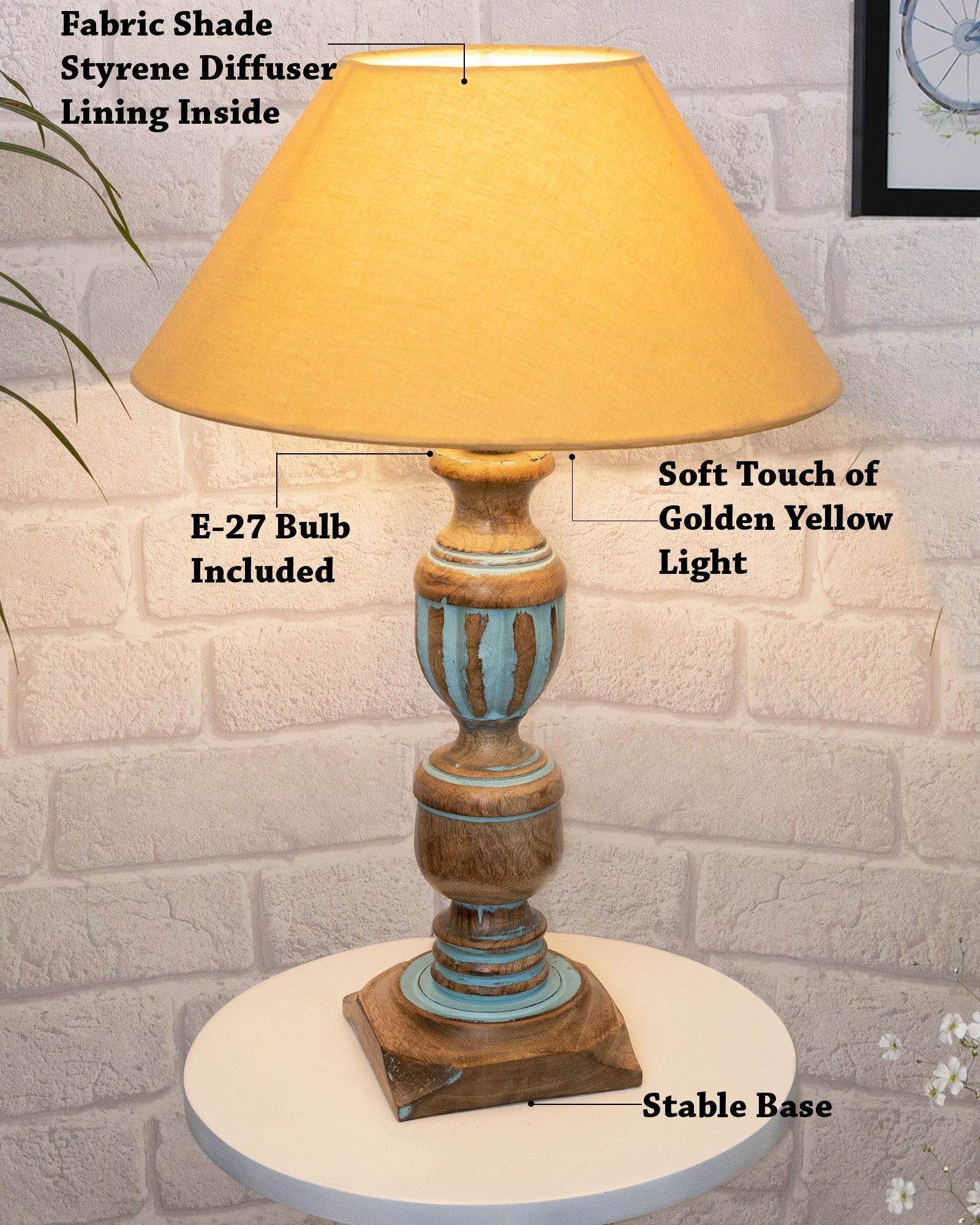 Rustic Distress Blue French Trophy Carved Table lamp with Empire Jute Shade