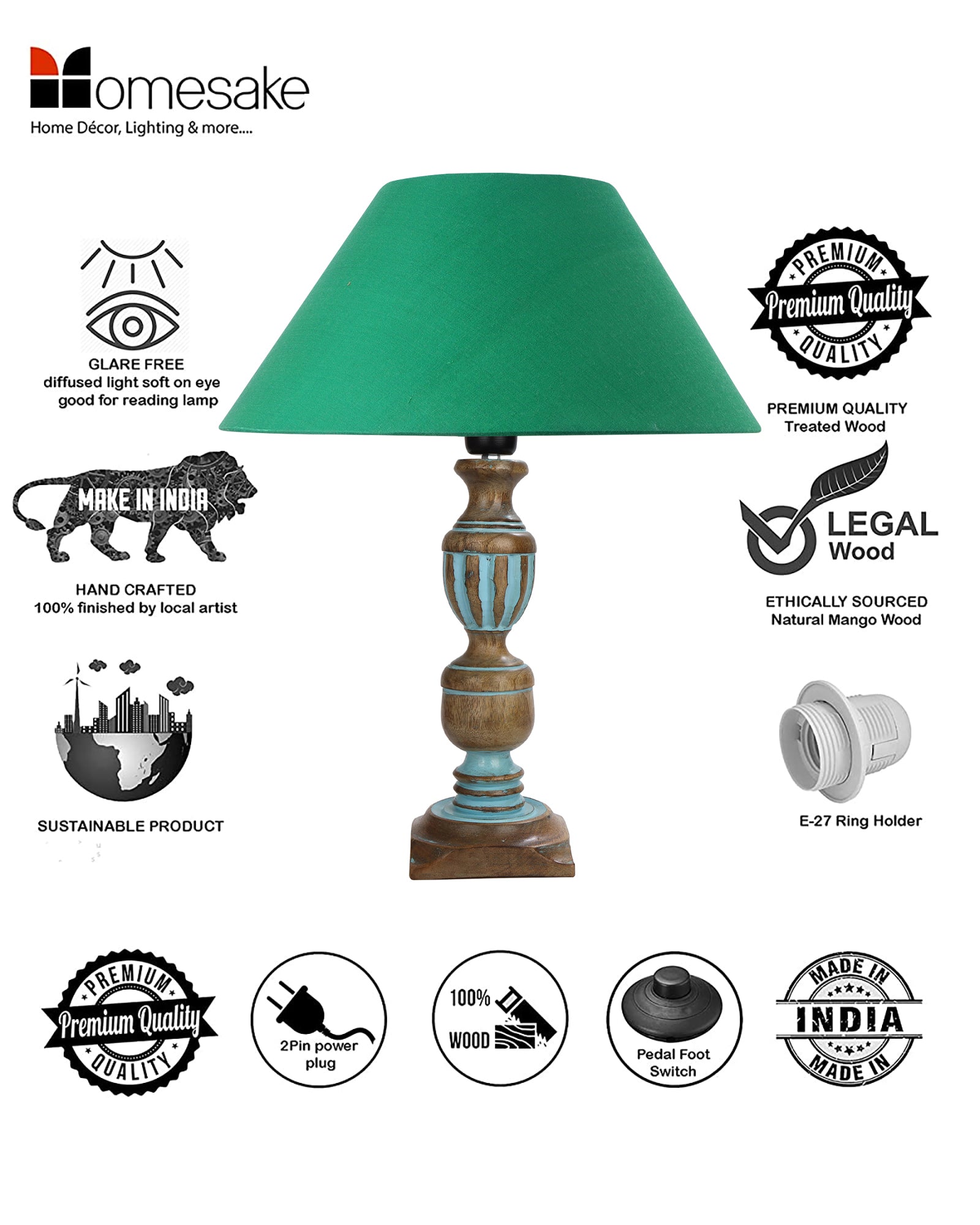 Rustic Distress Blue French Trophy Carved Table lamp with Empire Jute Shade