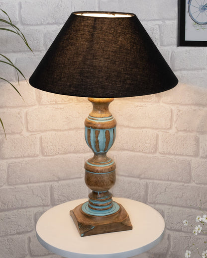 Rustic Distress Blue French Trophy Carved Table lamp with Empire Jute Shade