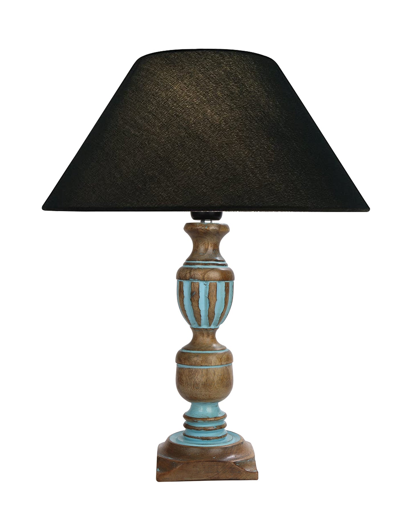 Rustic Distress Blue French Trophy Carved Table lamp with Empire Jute Shade