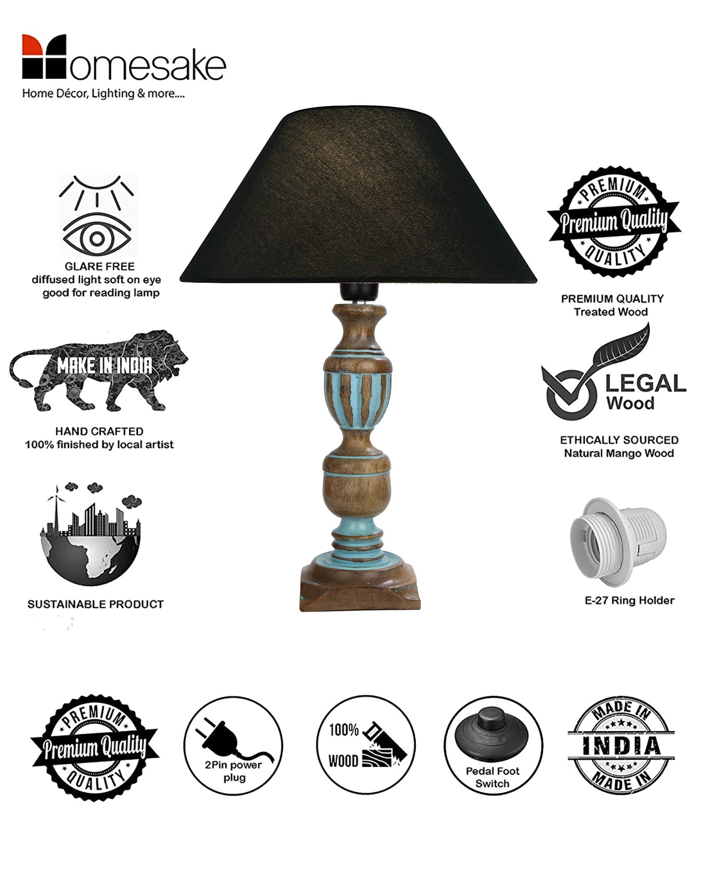 Rustic Distress Blue French Trophy Carved Table lamp with Empire Jute Shade