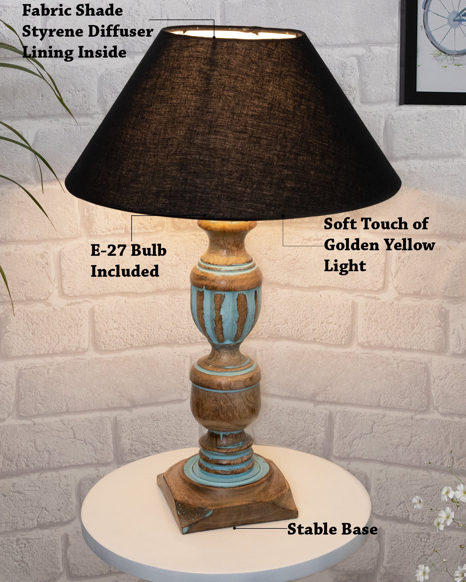 Rustic Distress Blue French Trophy Carved Table lamp with Empire Jute Shade
