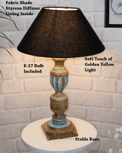 Rustic Distress Blue French Trophy Carved Table lamp with Empire Jute Shade