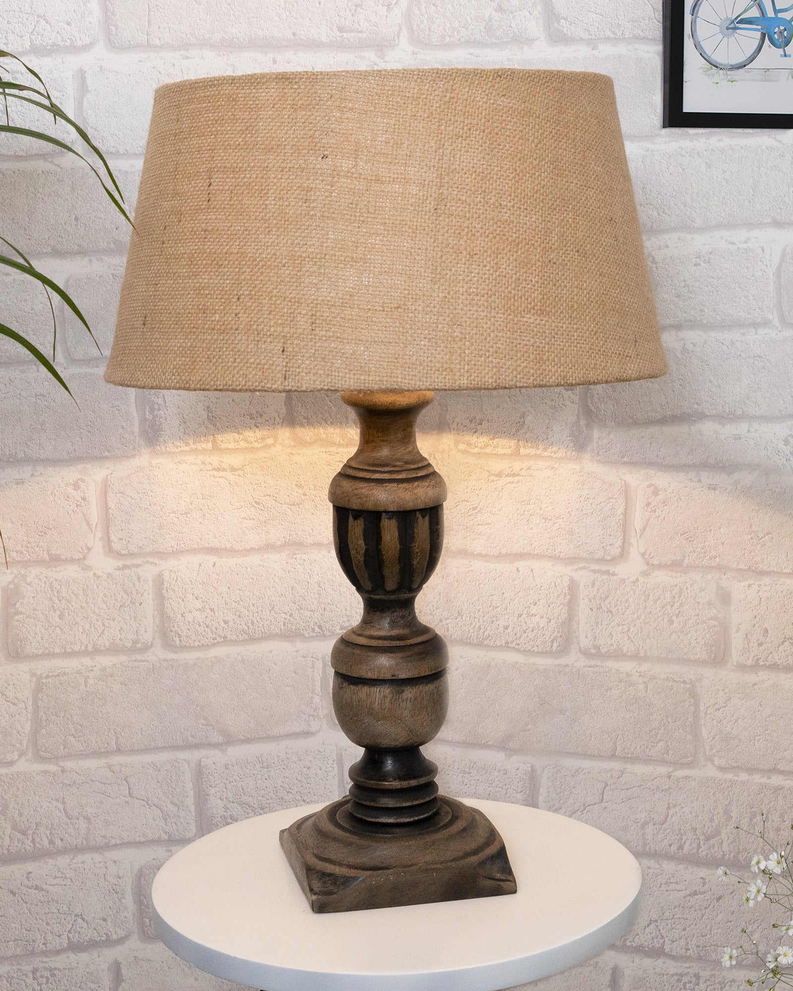 Rustic Antique Black French Trophy Carved Table lamp with Empire shade