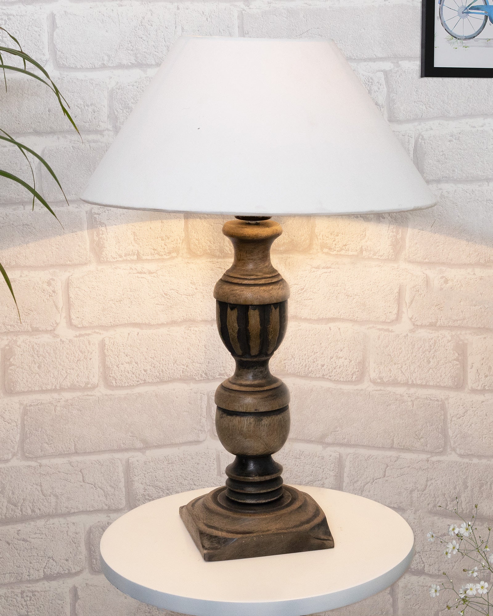 Rustic Antique Black French Trophy Carved Table lamp with Empire shade
