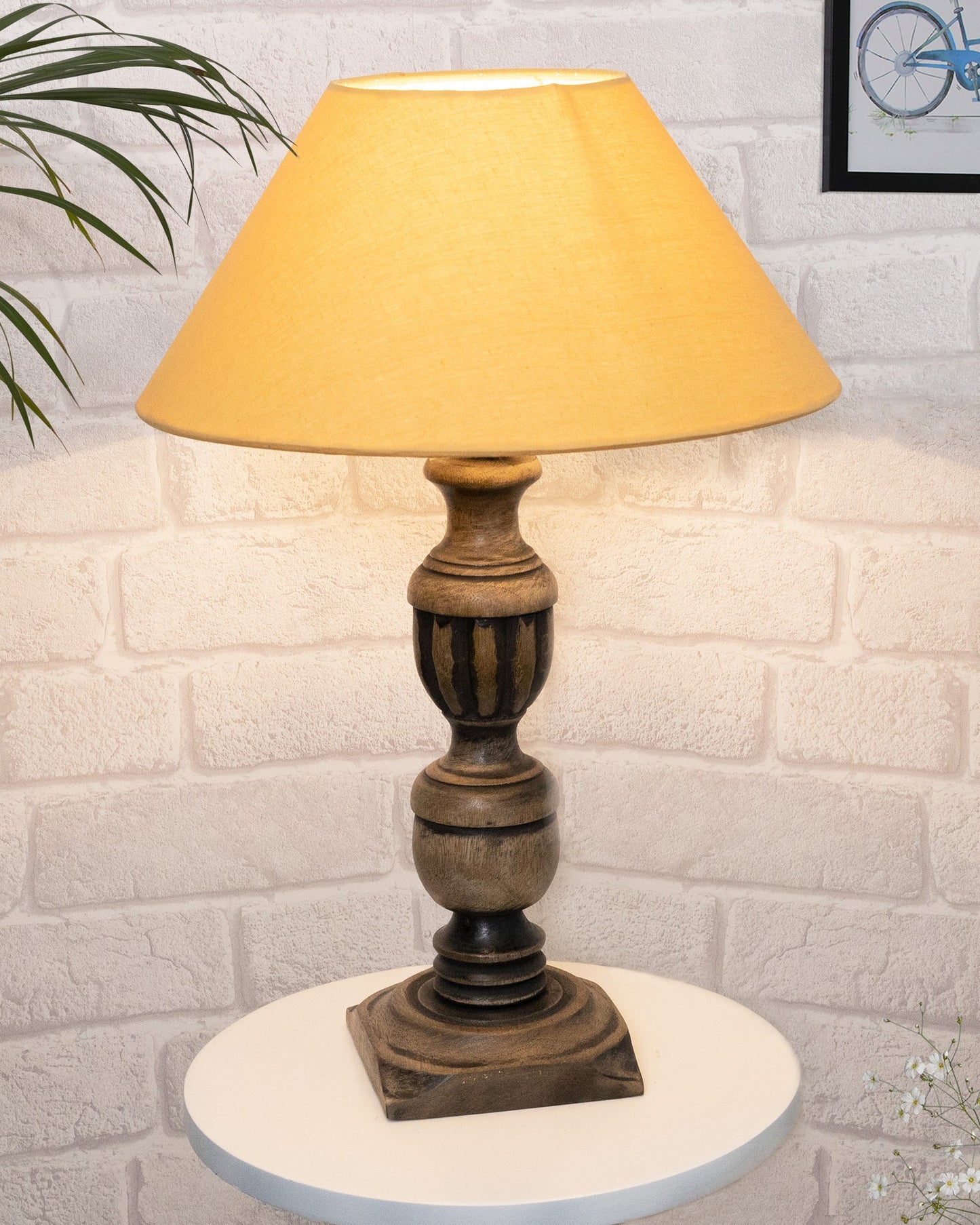 Rustic Antique Black French Trophy Carved Table lamp with Empire shade