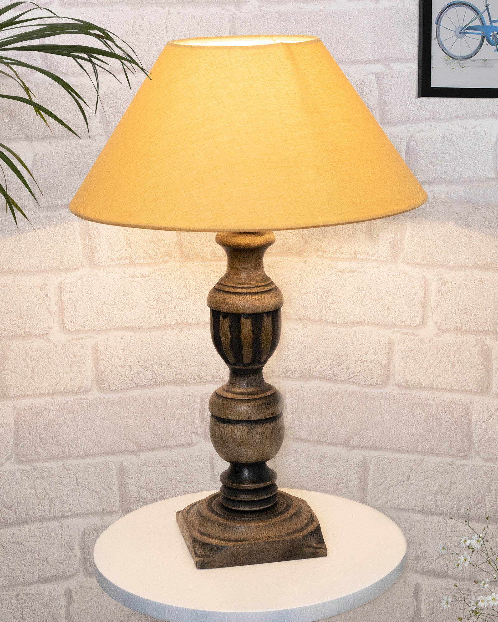 Rustic Antique Black French Trophy Carved Table lamp with Empire shade