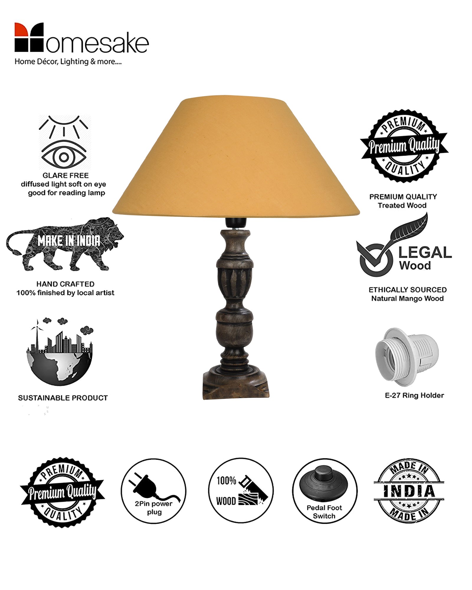 Rustic Antique Black French Trophy Carved Table lamp with Empire shade