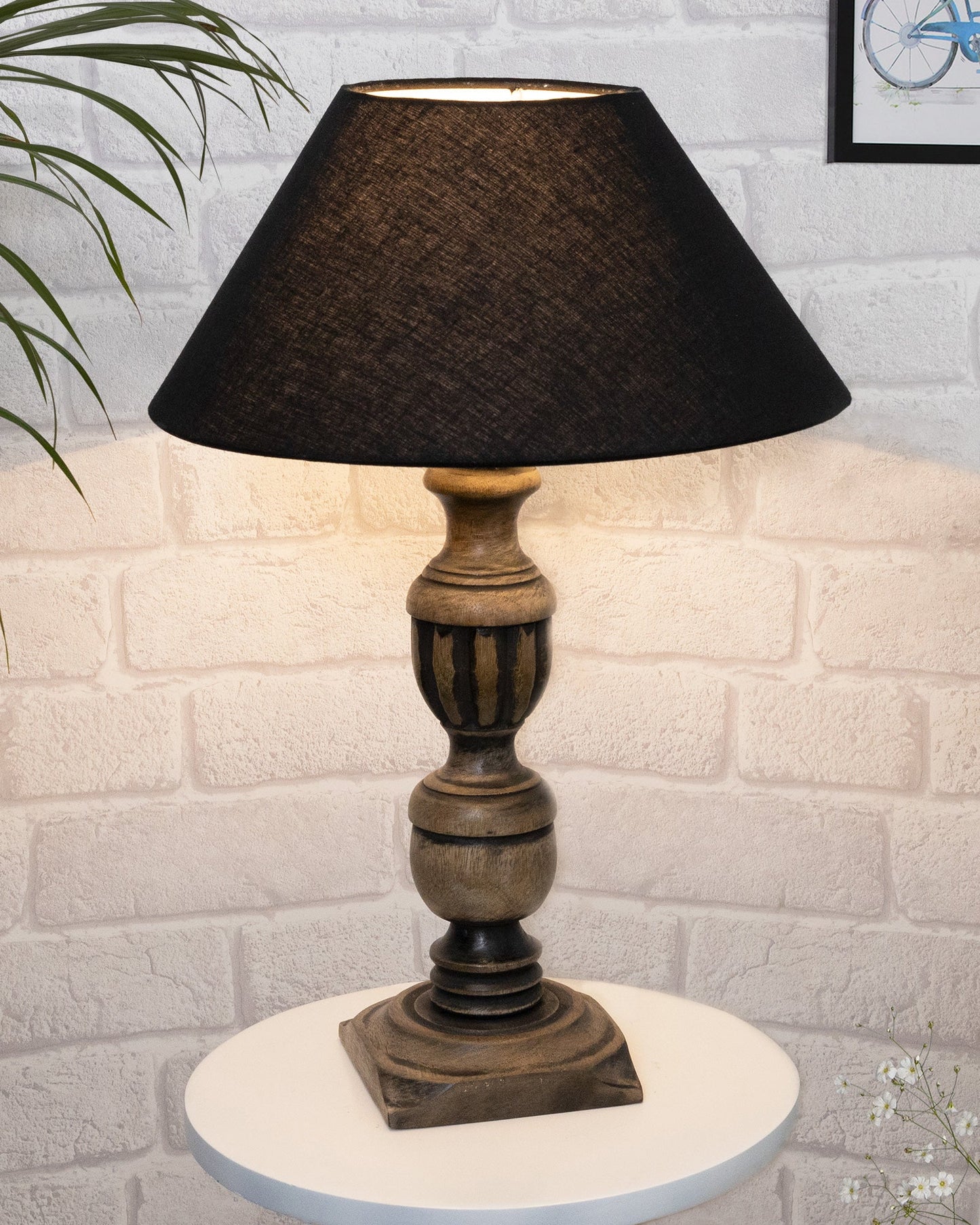 Rustic Antique Black French Trophy Carved Table lamp with Empire shade