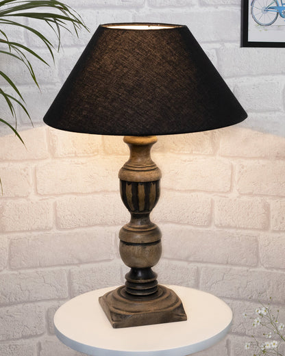 Rustic Antique Black French Trophy Carved Table lamp with Empire shade