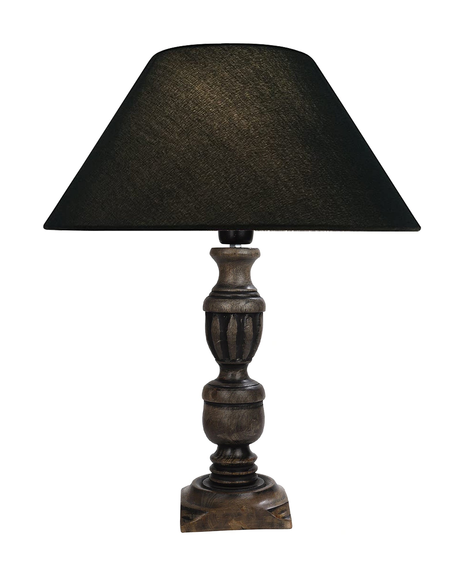 Rustic Antique Black French Trophy Carved Table lamp with Empire shade