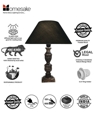 Rustic Antique Black French Trophy Carved Table lamp with Empire shade
