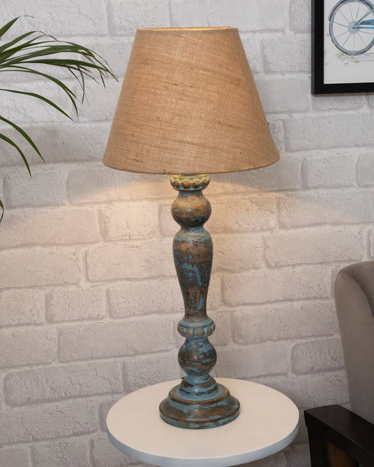 Eureka Polka Wood Table Lamp Bedside Distressed Living Room Light, Sky Blue,shade