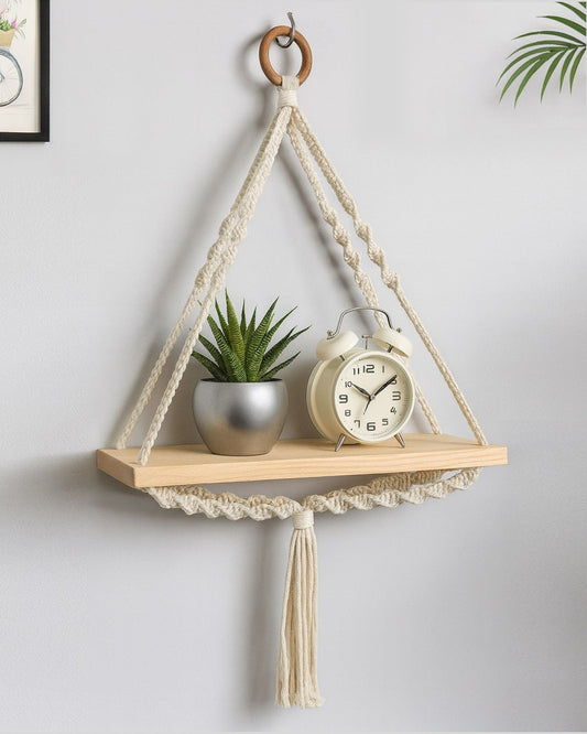 Macrame Wall Hanging Decor, Home Decor, Wall Shelves, Wall Hangings for Home Decoration, Wall Decor, Room Decor Items for Bedroom, Aesthetic Room Decor, Wall Hanging, Bedroom Decoration Items, Gift Items, Triangle Floating Shelf