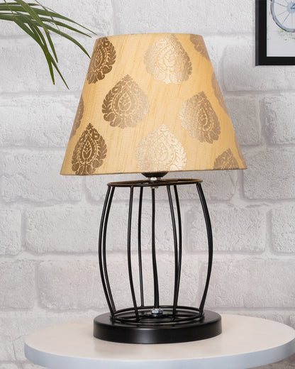 Modern Table Lamp, Metal Wire Cage Base Modern Fabric Lampshade for Home Office Cafe Restaurant,