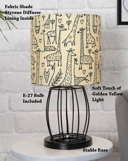 Modern Table Lamp, Metal Wire Cage Base Modern Fabric Lampshade for Home Office Cafe Restaurant,