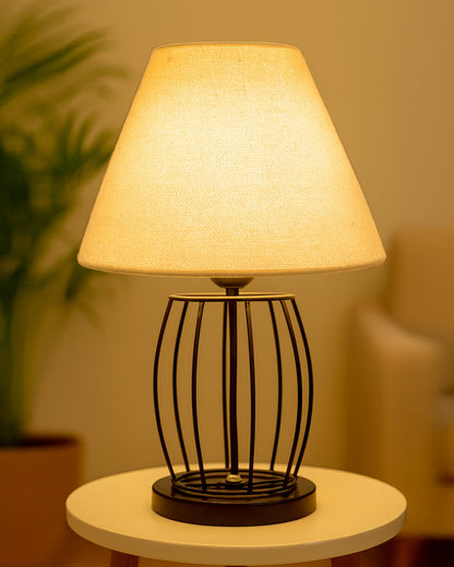 Modern Table Lamp, Metal Wire Cage Base Modern Fabric Lampshade for Home Office Cafe Restaurant,