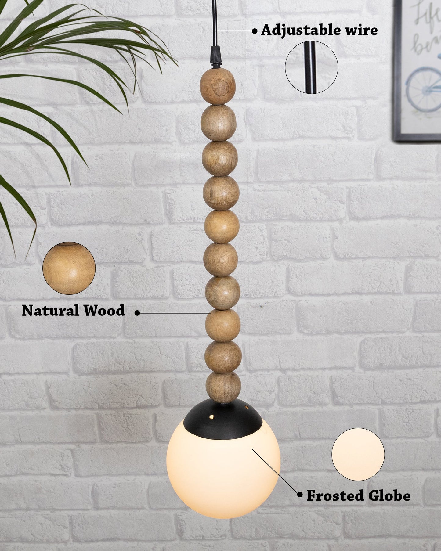 Rustic Beaded Swag Pendant, Balcony Bar Cafe Living Dining Room, Retro Loft Light, Ceiling Hanging Light, natural white Frosted globe