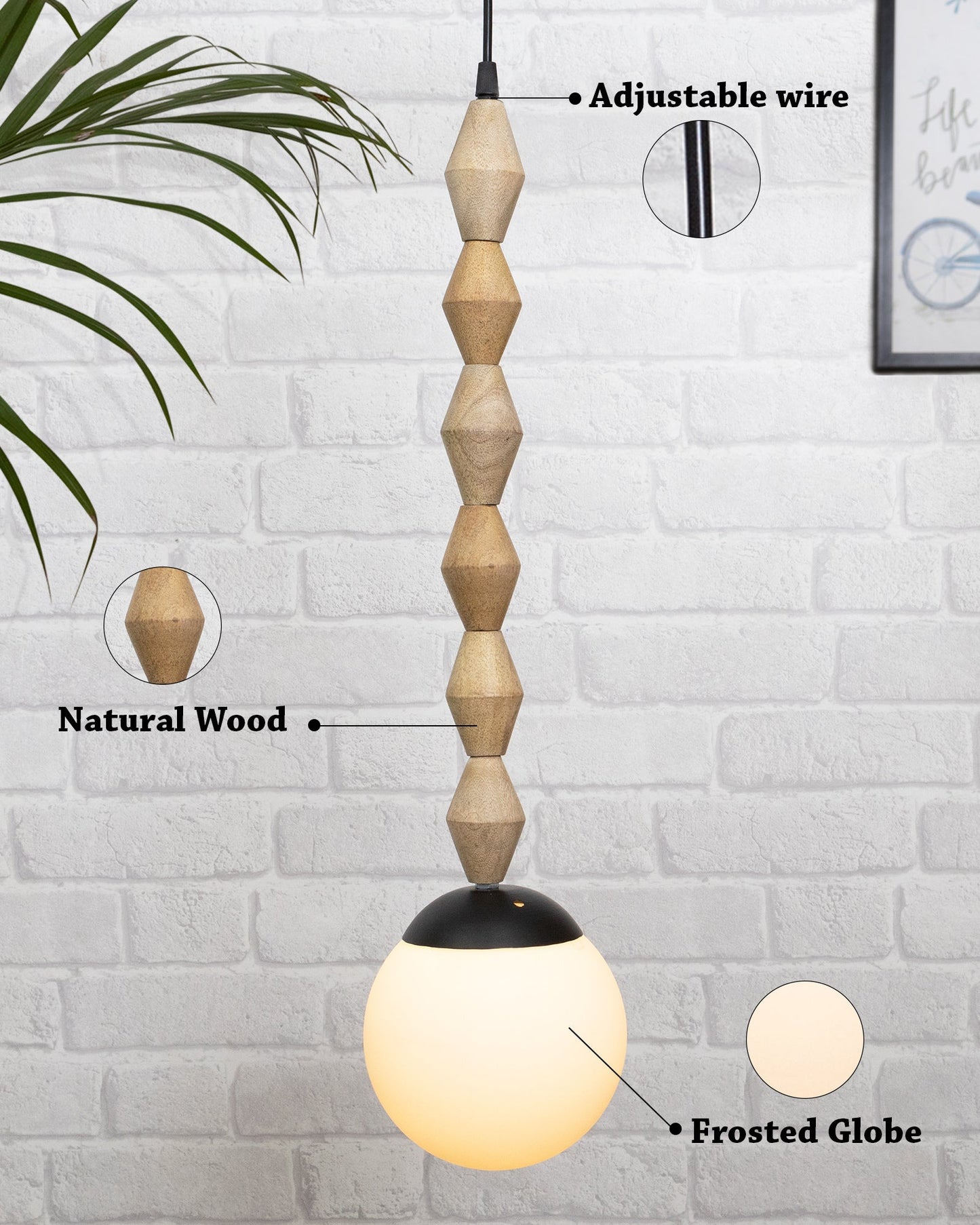 Rustic Beaded Swag Pendant, Balcony Bar Cafe Living Dining Room, Retro Loft Light, Ceiling Hanging Light, natural white Frosted globe