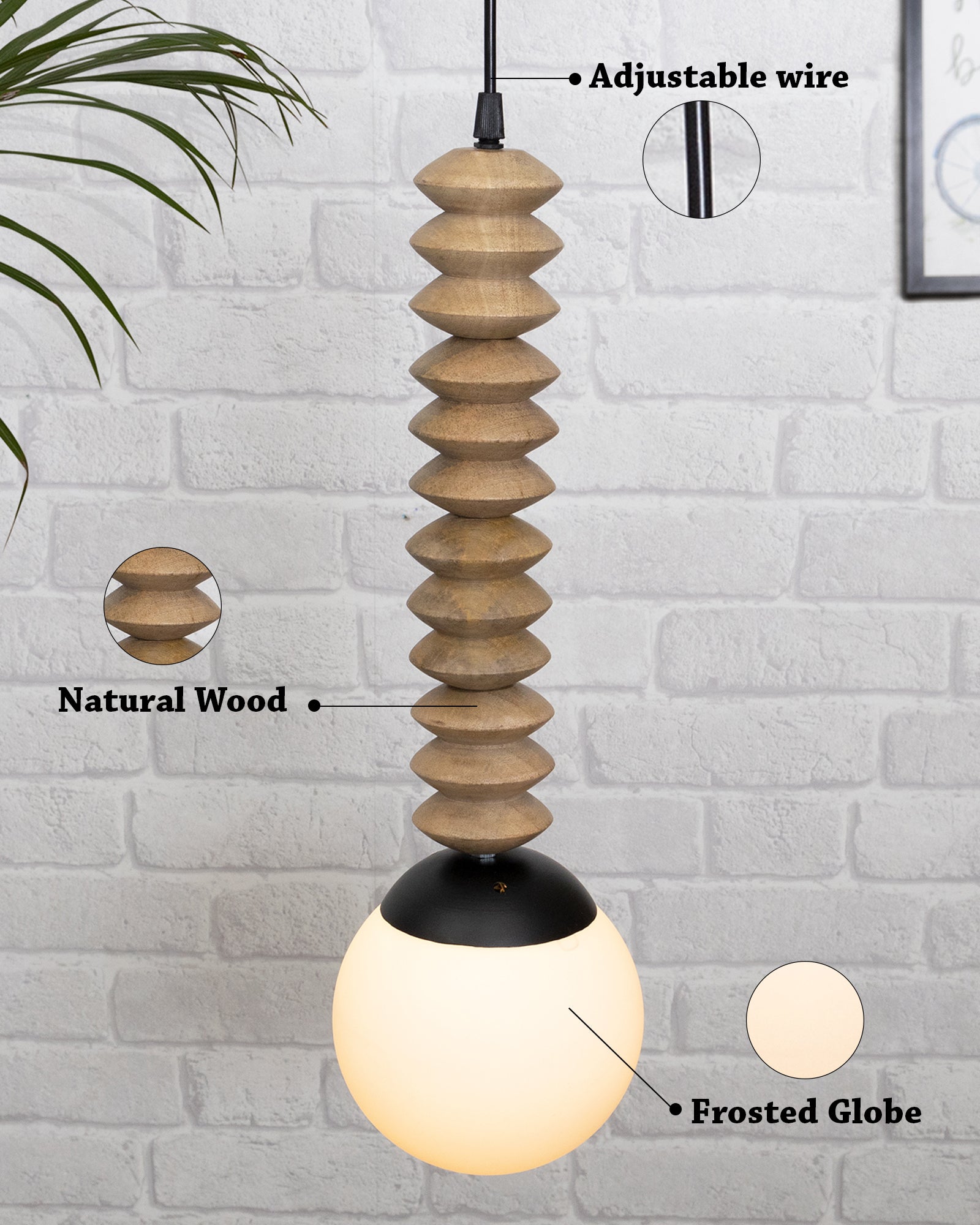Rustic Beaded Swag Pendant, Balcony Bar Cafe Living Dining Room, Retro Loft Light, Ceiling Hanging Light, natural white Frosted globe