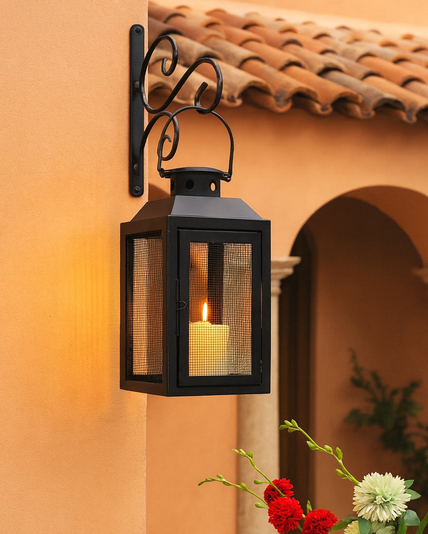 Iron Lantern and Candle Tealight Holder for Home Decor Items With 50 Warm White LEDs for Garden Patio Landscape Decoration Pack of 1 (Small)