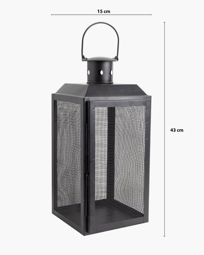 Iron Lantern and Candle Tealight Holder for Home Decor Items With 50 Warm White LEDs for Garden Patio Landscape Decoration Pack of 1 (Large)