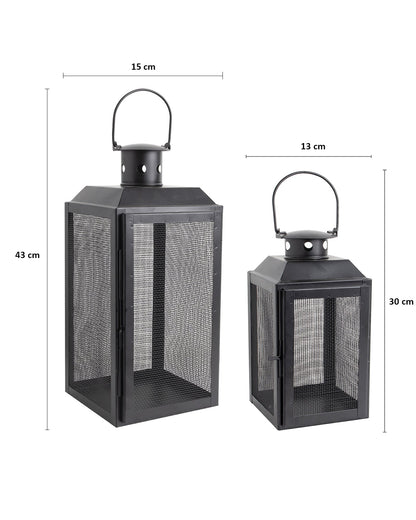 Set of 2 Iron Lantern and Candle Tealight Holder for Home Decor Items With 50 Warm White LEDs for Garden Patio Landscape Decoration