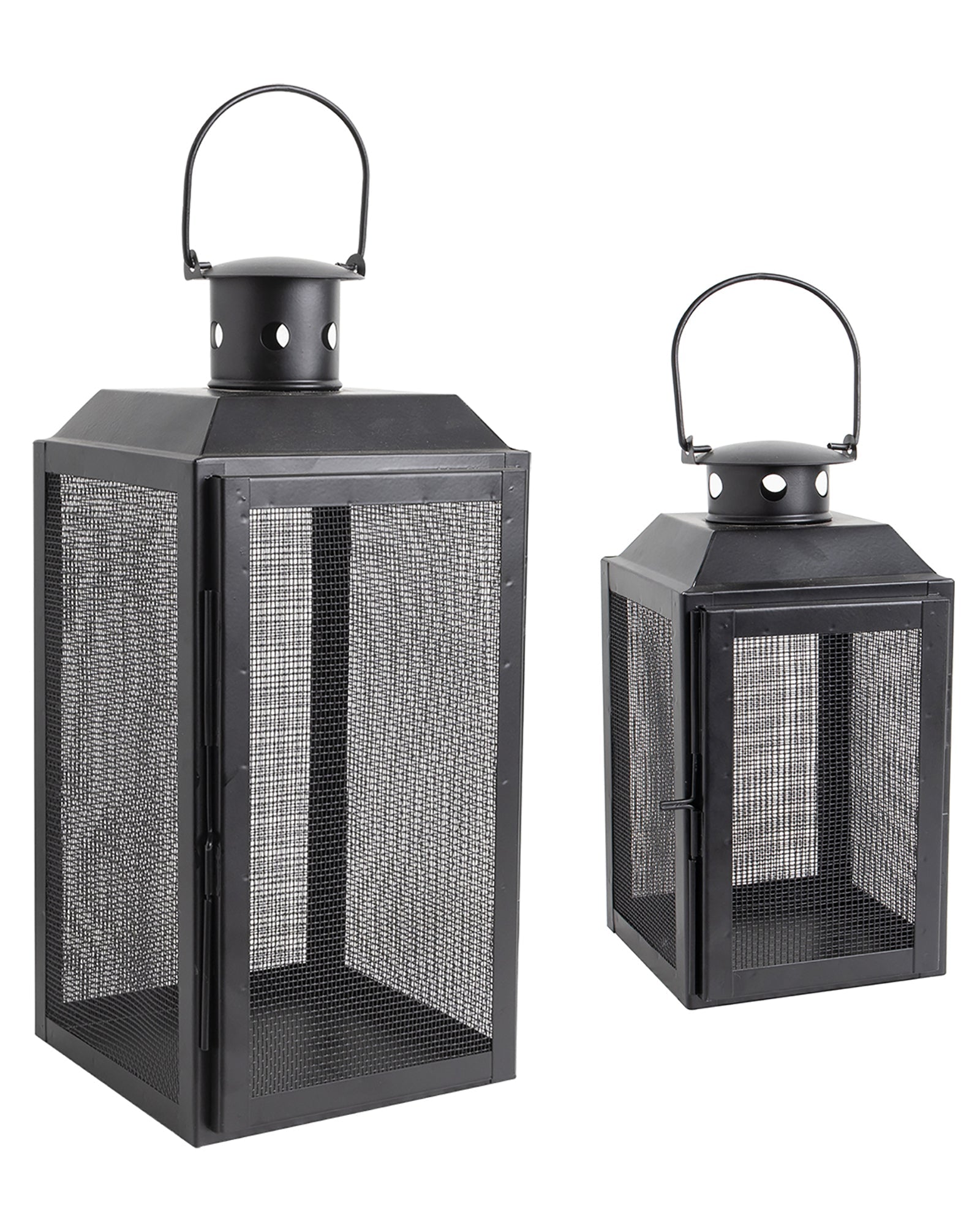 Set of 2 Iron Lantern and Candle Tealight Holder for Home Decor Items With 50 Warm White LEDs for Garden Patio Landscape Decoration