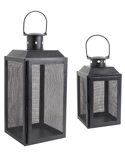 Set of 2 Iron Lantern and Candle Tealight Holder for Home Decor Items With 50 Warm White LEDs for Garden Patio Landscape Decoration